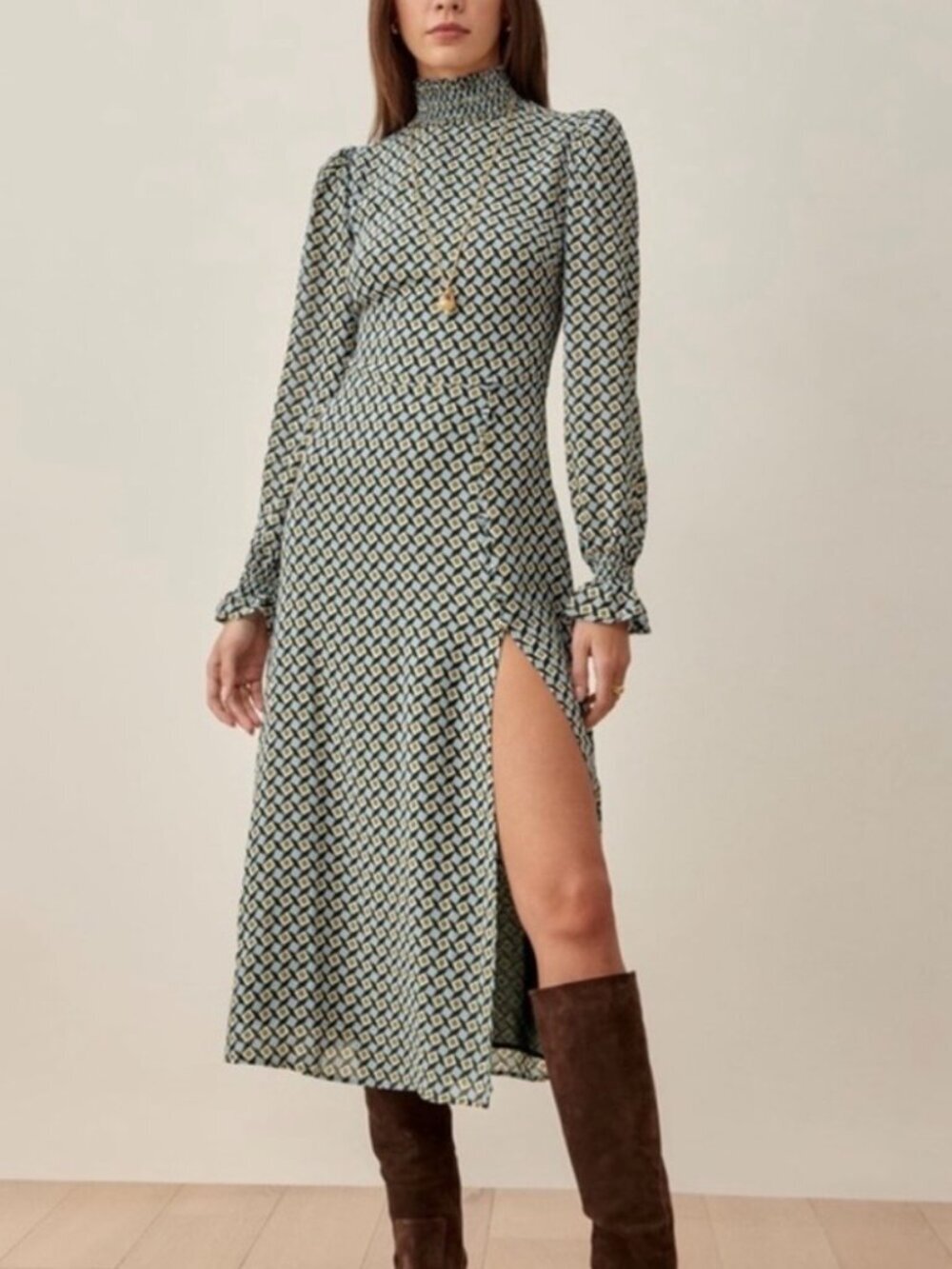 Reformation‎ Stevi Geometric Mosaic Long Sleeve Midi Dress US 6​